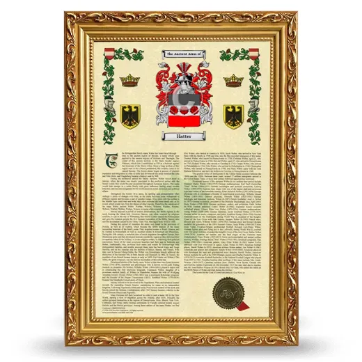 Hatter Armorial History Framed - Gold