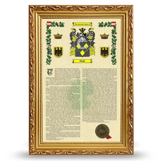 Hauk Armorial History Framed - Gold