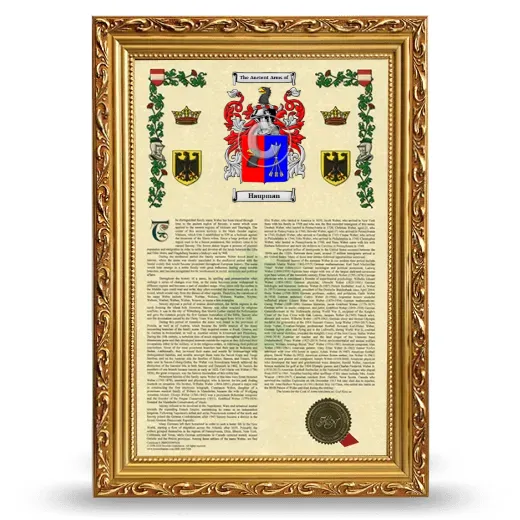 Haupman Armorial History Framed - Gold