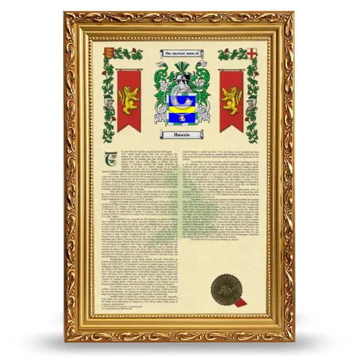 Hawsie Armorial History Framed - Gold