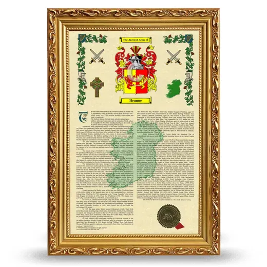 Heanue Armorial History Framed - Gold