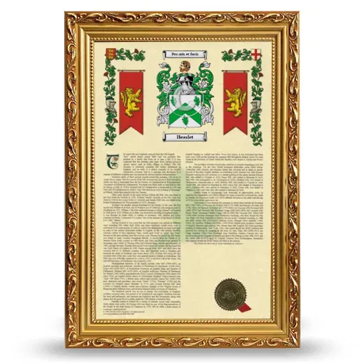 Heaslet Armorial History Framed - Gold