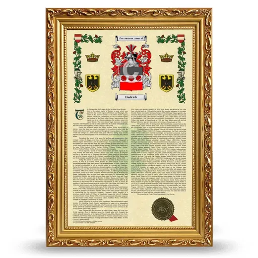 Hedrick Armorial History Framed - Gold
