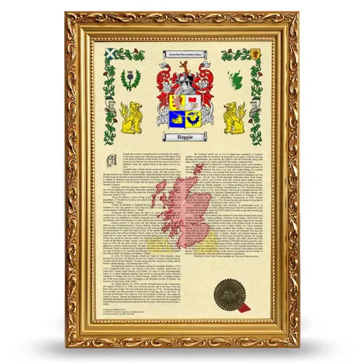 Heggie Armorial History Framed - Gold