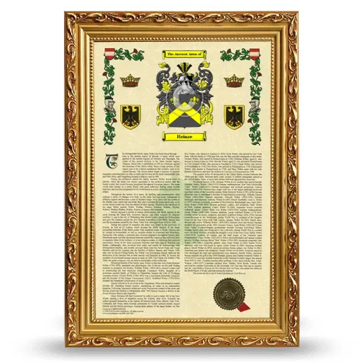 Heinze Armorial History Framed - Gold