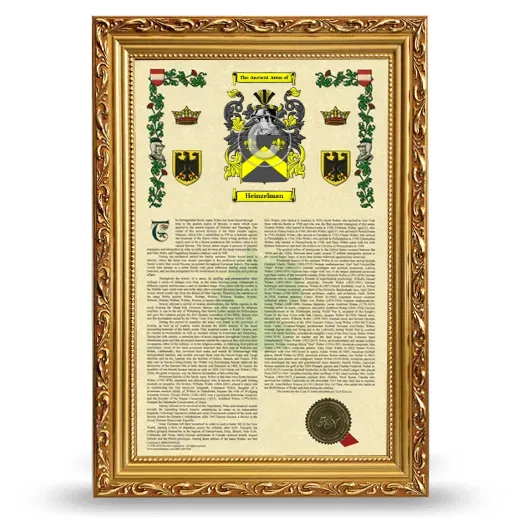 Heinzelman Armorial History Framed - Gold