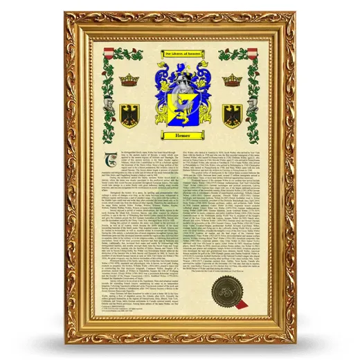 Hemer Armorial History Framed - Gold