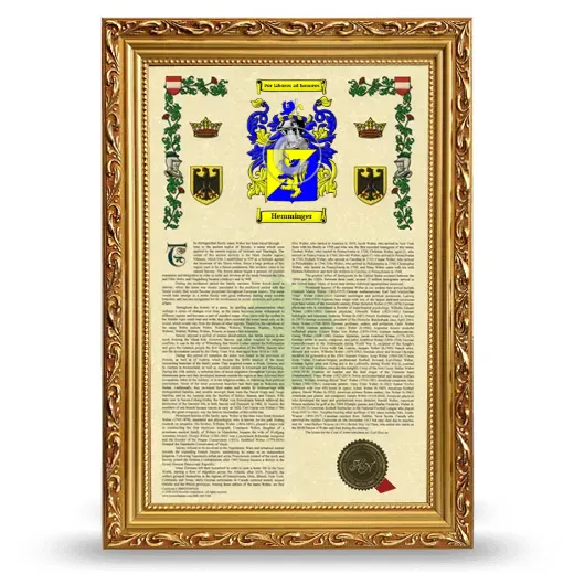 Hemminger Armorial History Framed - Gold