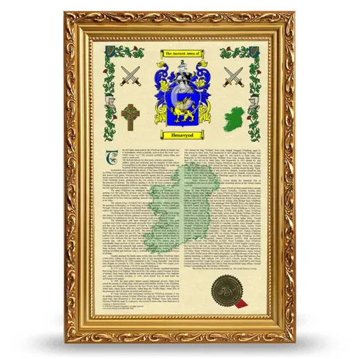 Henavynd Armorial History Framed - Gold