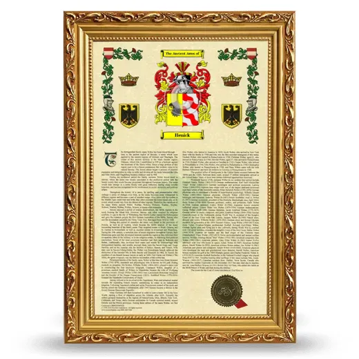 Henick Armorial History Framed - Gold