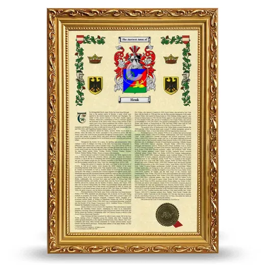 Henk Armorial History Framed - Gold