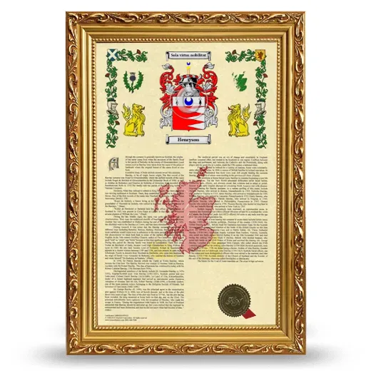 Henryson Armorial History Framed - Gold