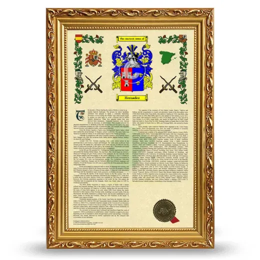 Hernadez Armorial History Framed - Gold
