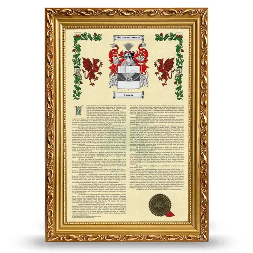 Hewis Armorial History Framed - Gold