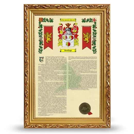 Hewlings Armorial History Framed - Gold