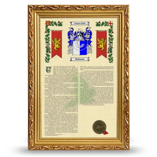 Hickment Armorial History Framed - Gold