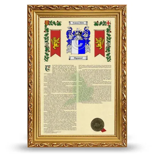 Higmend Armorial History Framed - Gold