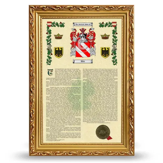 Hitt Armorial History Framed - Gold