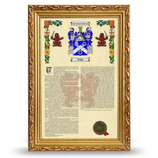 Hodge Armorial History Framed - Gold