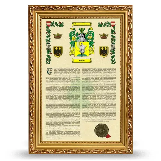 Hoser Armorial History Framed - Gold