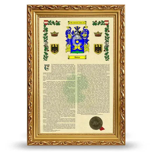 Hotze Armorial History Framed - Gold