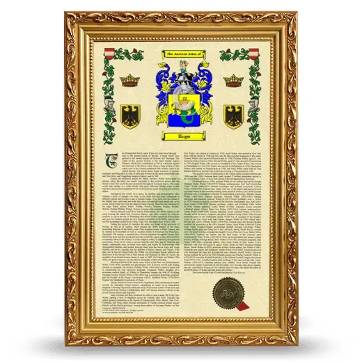 Hugo Armorial History Framed - Gold