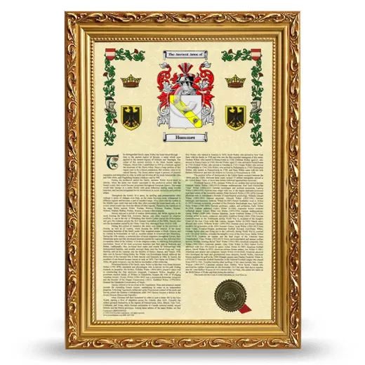 Hummer Armorial History Framed - Gold
