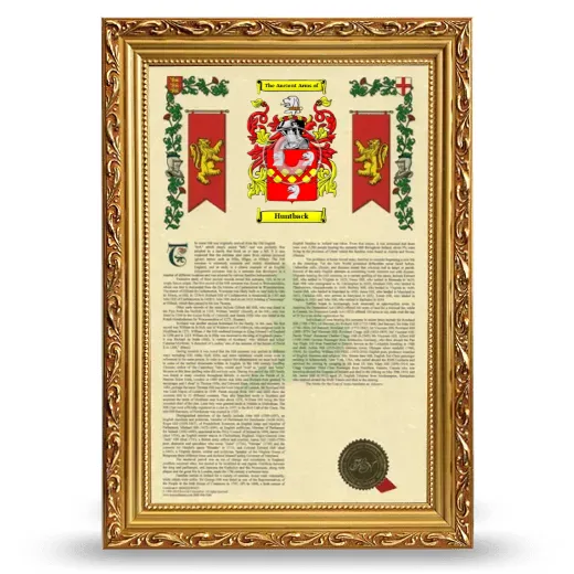 Huntback Armorial History Framed - Gold