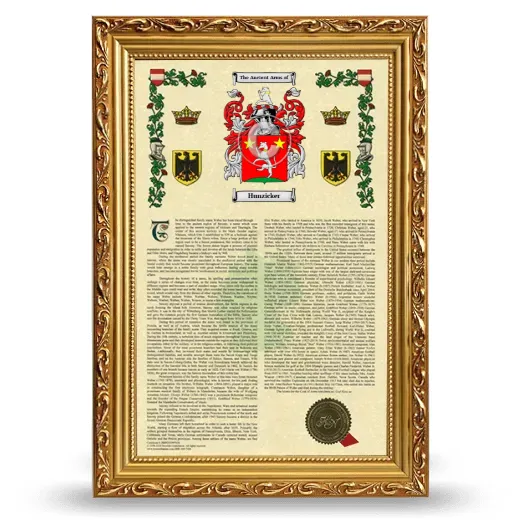 Hunzicker Armorial History Framed - Gold