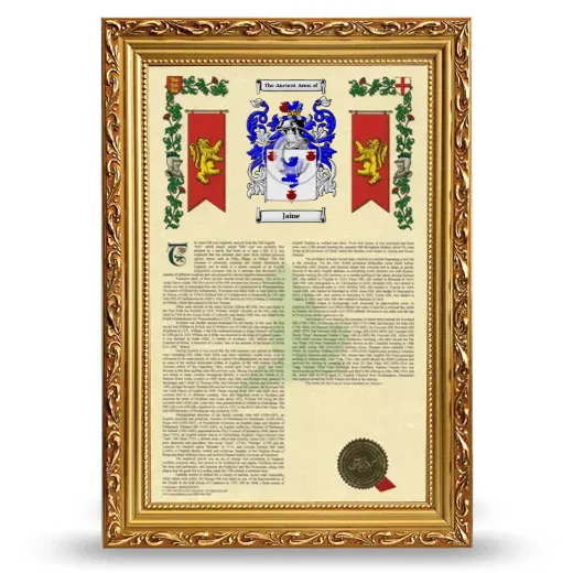 Jaine Armorial History Framed - Gold