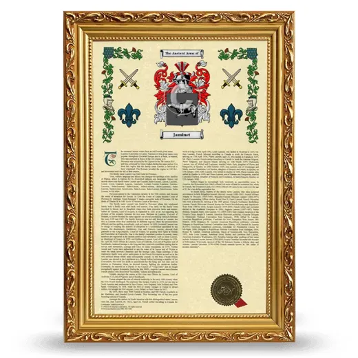 Jaminet Armorial History Framed - Gold