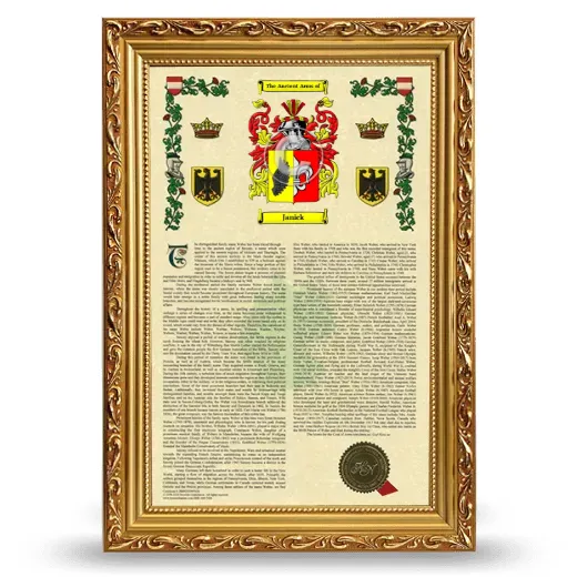 Janick Armorial History Framed - Gold