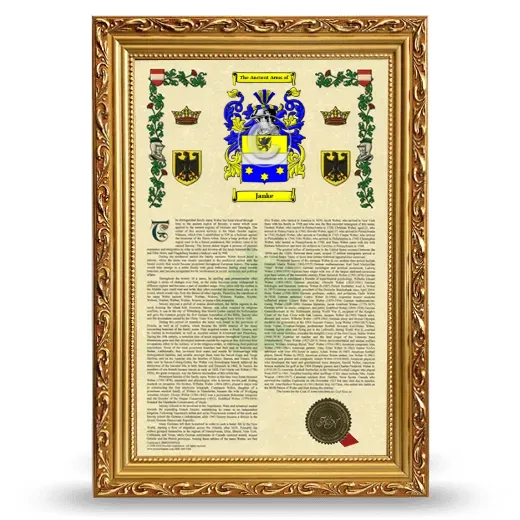 Janke Armorial History Framed - Gold