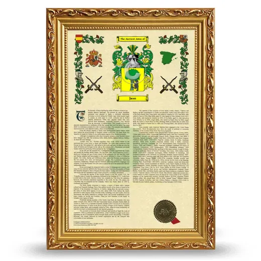 Jaso Armorial History Framed - Gold