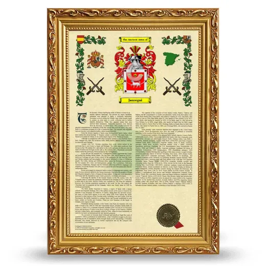 Jauregui Armorial History Framed - Gold