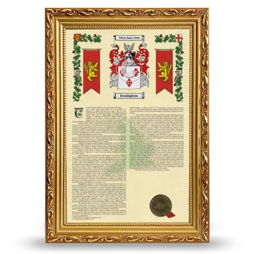 Jenninghan Armorial History Framed - Gold