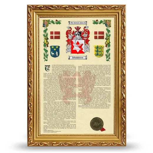 Johannsson Armorial History Framed - Gold