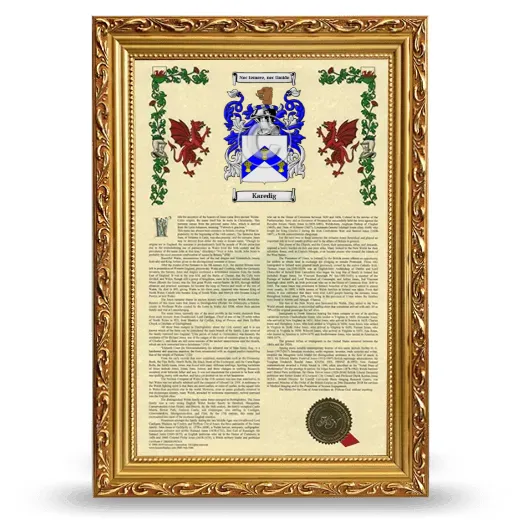Karedig Armorial History Framed - Gold