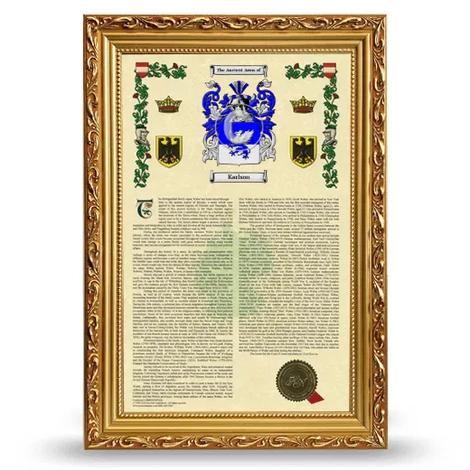 Karlson Armorial History Framed - Gold