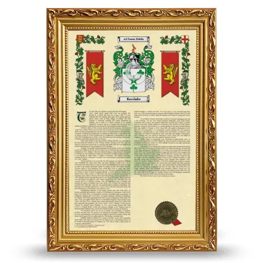 Karslake Armorial History Framed - Gold