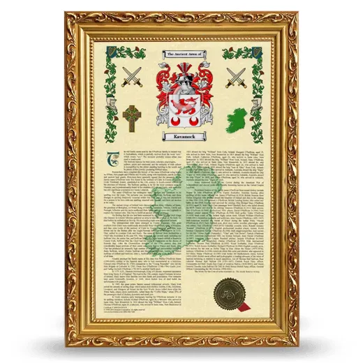 Kavanock Armorial History Framed - Gold