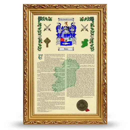 Kean Armorial History Framed - Gold