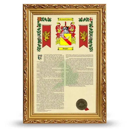 Keeper Armorial History Framed - Gold