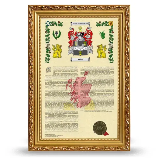 Kelso Armorial History Framed - Gold