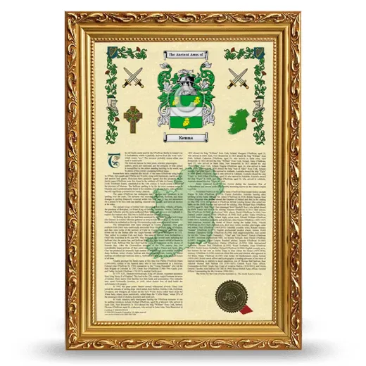 Kenna Armorial History Framed - Gold