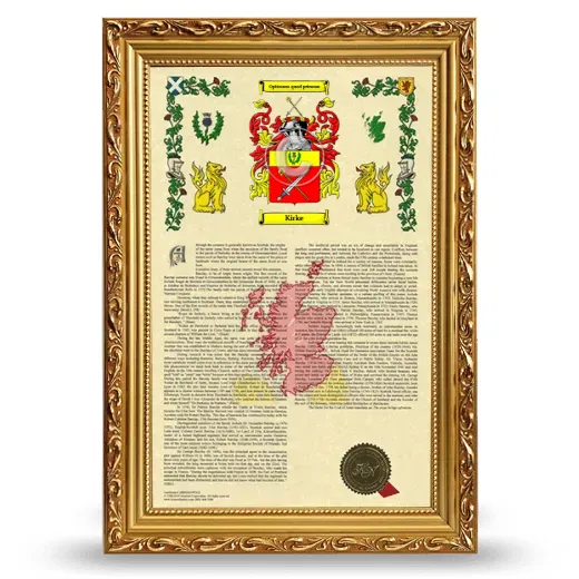 Kirke Armorial History Framed - Gold