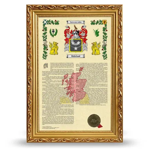 Kirkeland Armorial History Framed - Gold