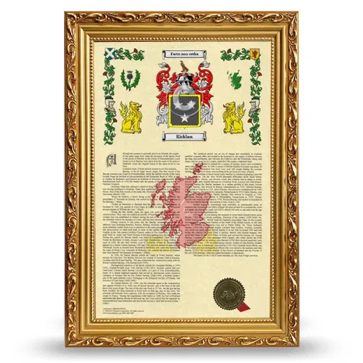 Kirklan Armorial History Framed - Gold