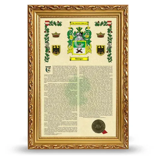 Kisinger Armorial History Framed - Gold