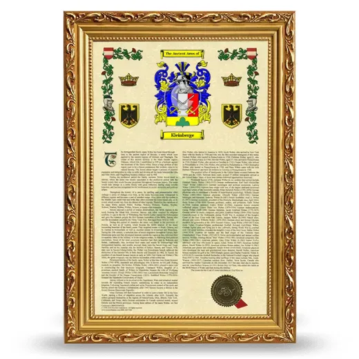 Kleinberge Armorial History Framed - Gold